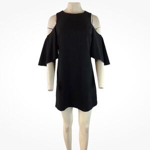 Alice + Olivia Sz 6 Coley Cold Shoulder A-Line Dress Black Polyester